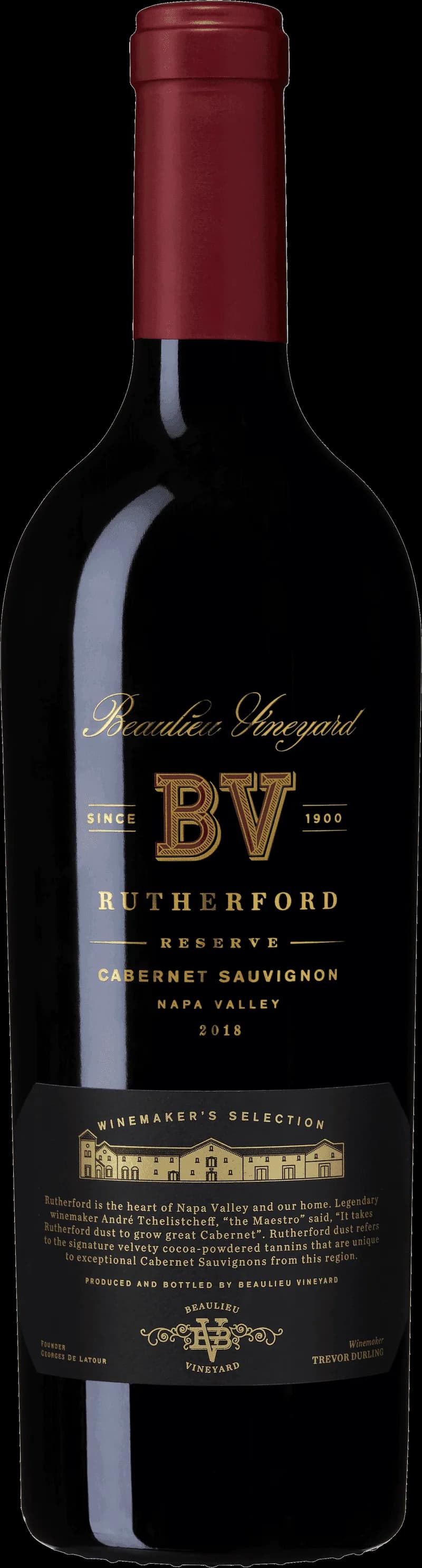 Flaska rött vin från Beaulieu Vineyard på en vingård