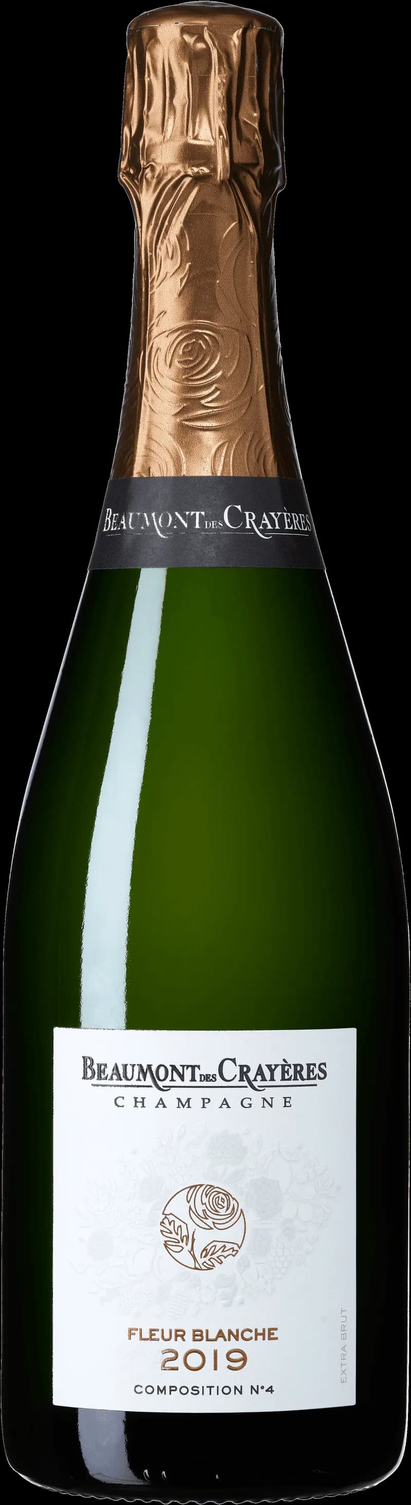 Flaska av Beaumont des Crayères mousserande vin mot ljus bakgrund.