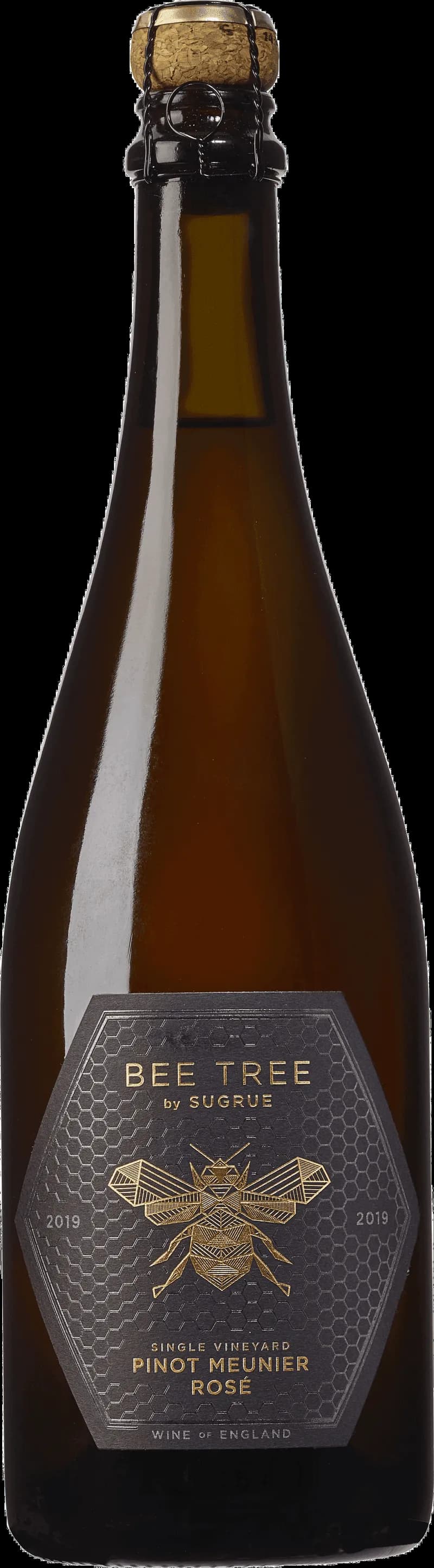 Flaska Bee Tree by Sugrue mousserande vin mot en trädstam