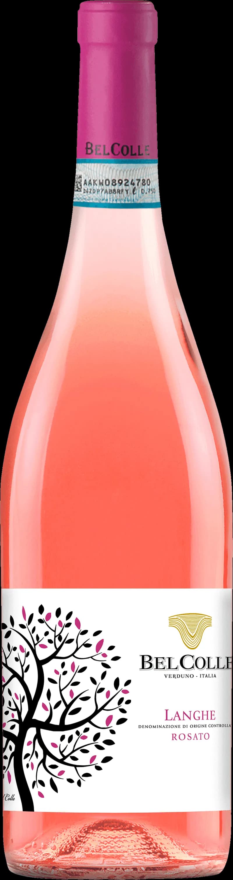 Flaska med Belcolle rosévin mot ljus bakgrund