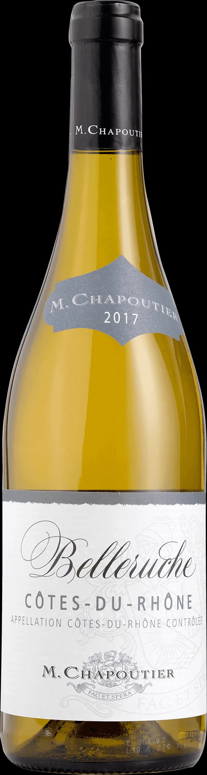 Flaska av Belleruche Blanc vitt vin från Côtes du Rhône