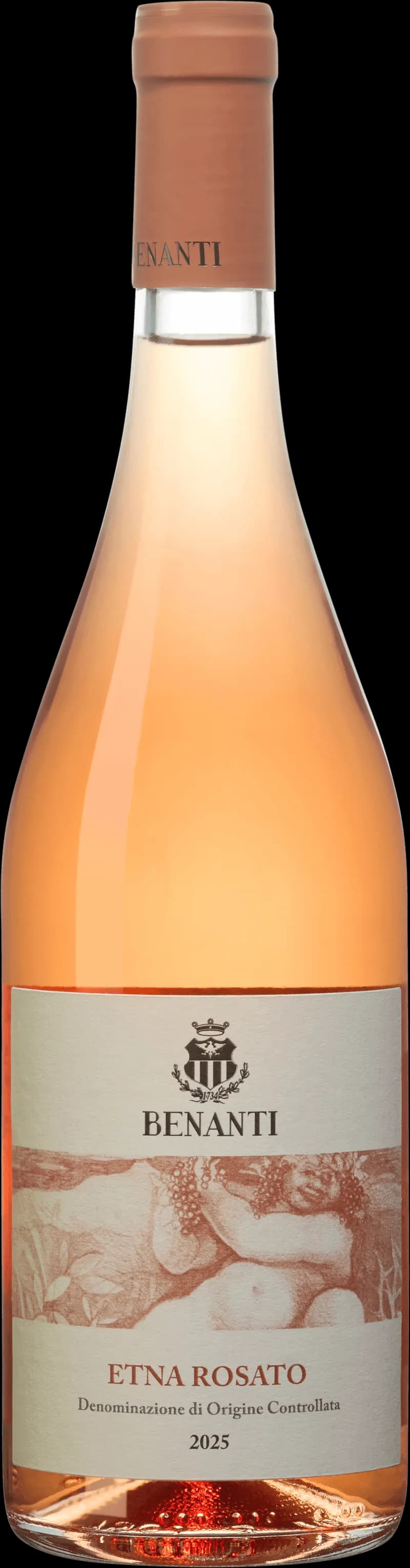 Benanti rosévin i ett vinglas på en ljus bakgrund