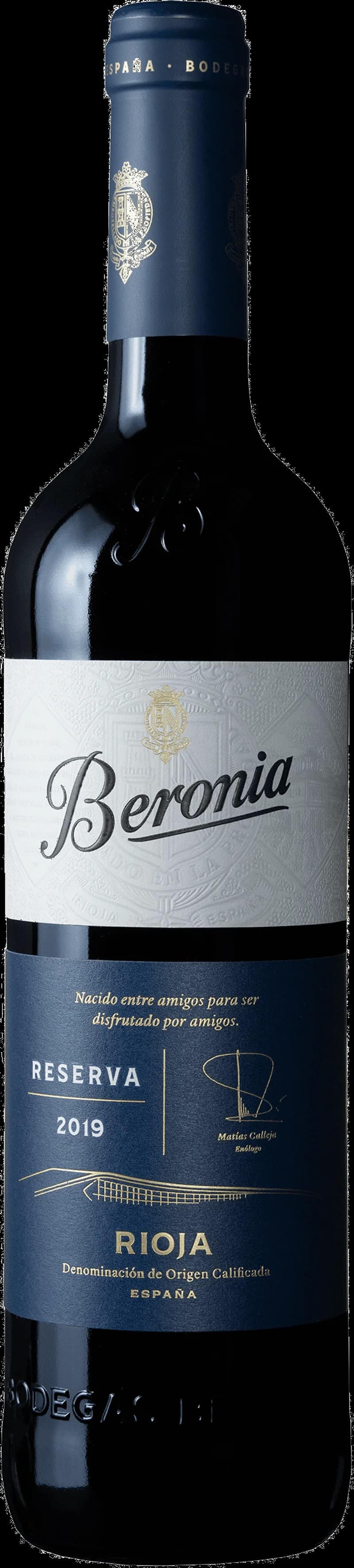 Flaska av Beronia rött vin mot en neutral bakgrund.