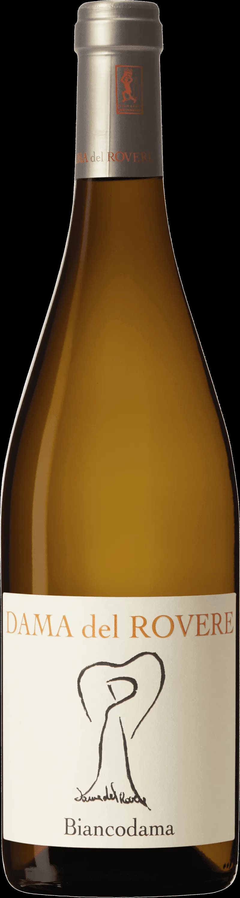 Biancodama vitt vin i ett vinglas mot en ljus bakgrund.
