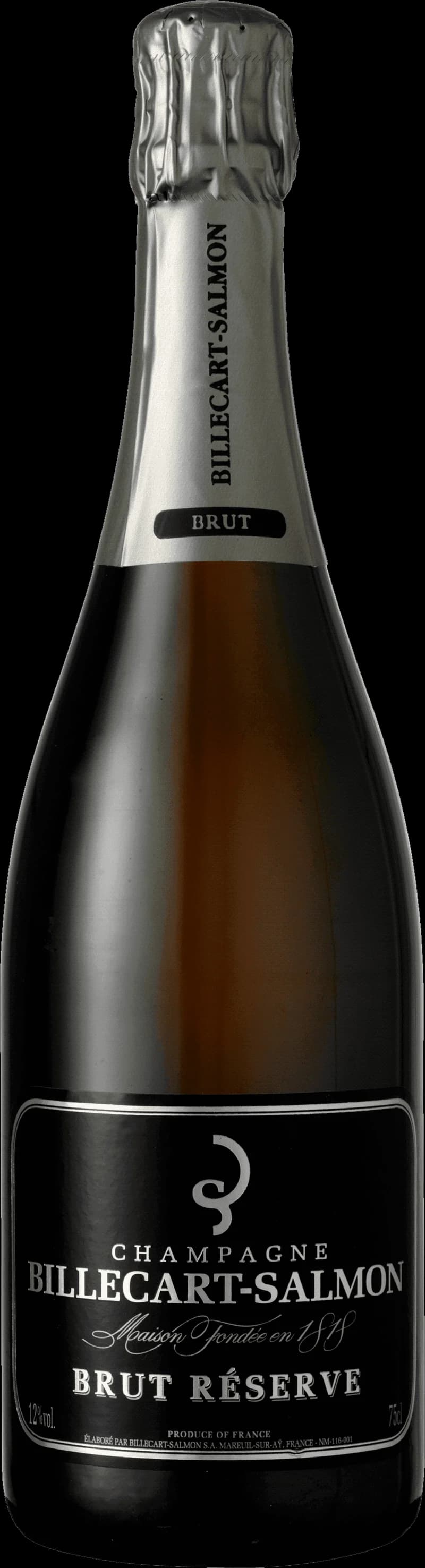 Flaska Billecart-Salmon mousserande vin mot neutral bakgrund.
