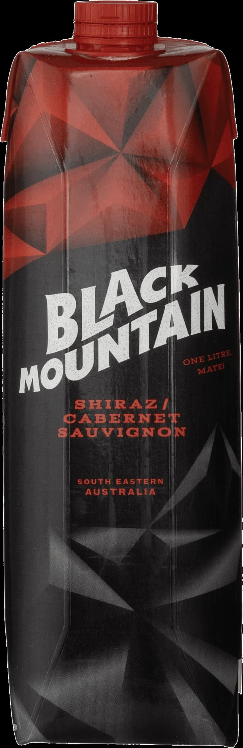 Flaska med Black Mountain rött vin mot en mörk bakgrund.