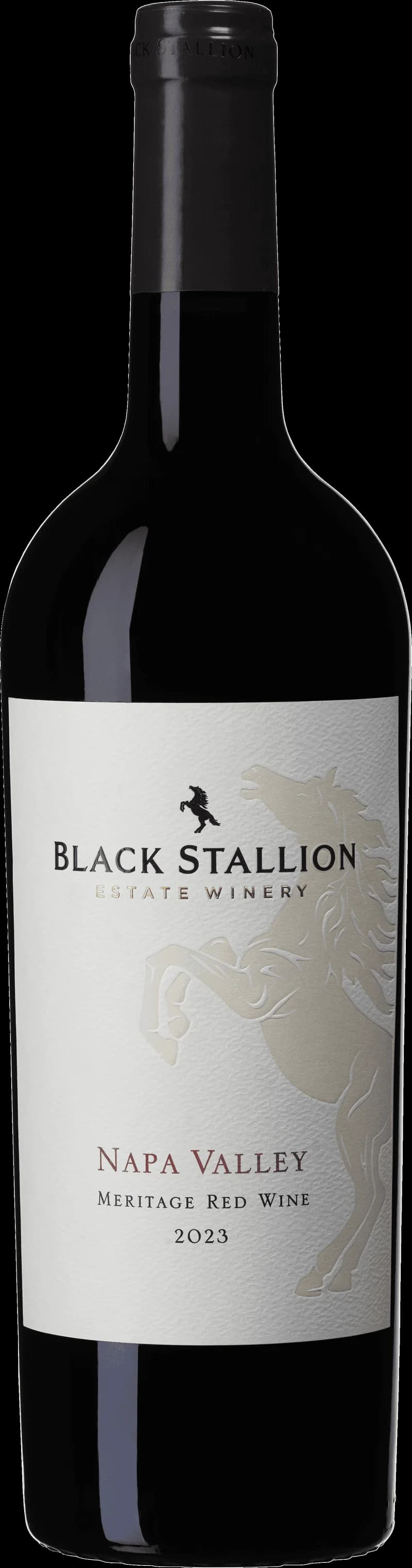 Flaska av rött vin från Black Stallion vingård