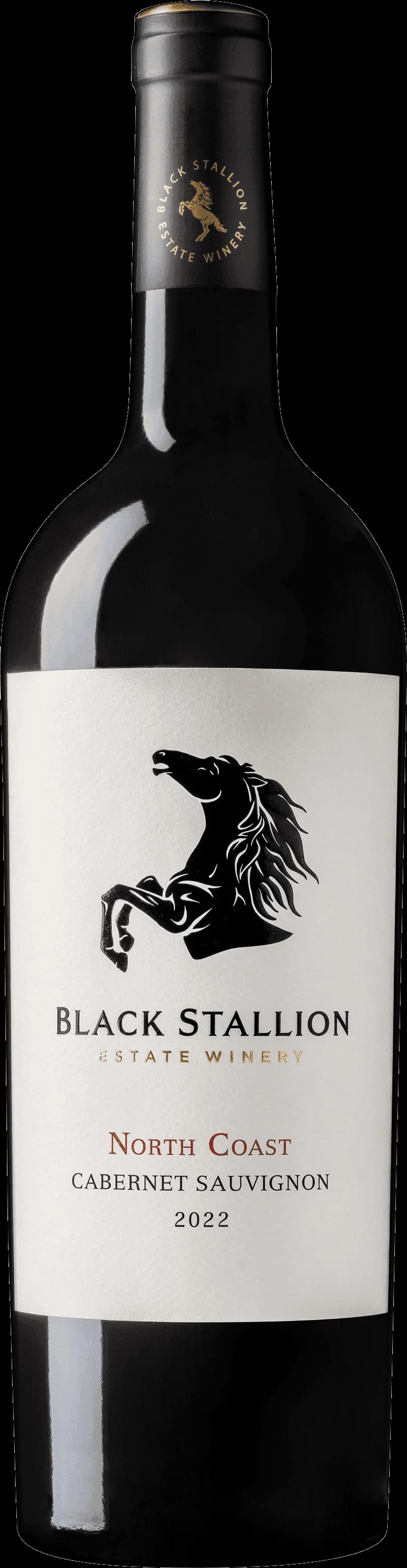 Flaska av rött vin från Black Stallion vingård