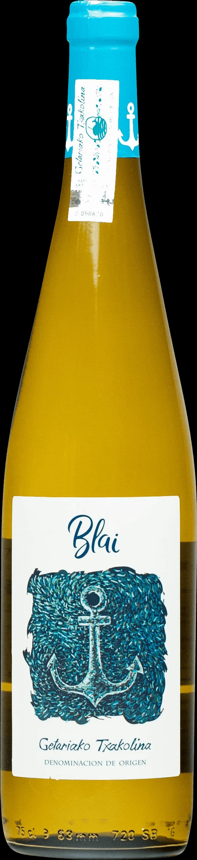 Flaska med blai vitt vin på en bricka med glas