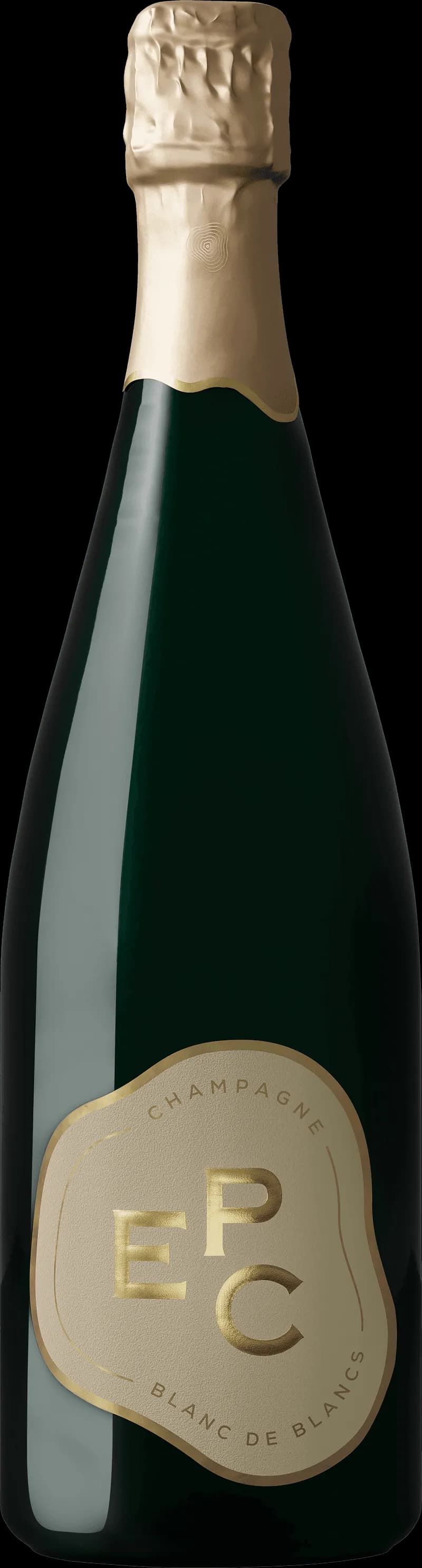Flaska med blanc de blancs brut mousserande vin mot ljus bakgrund.