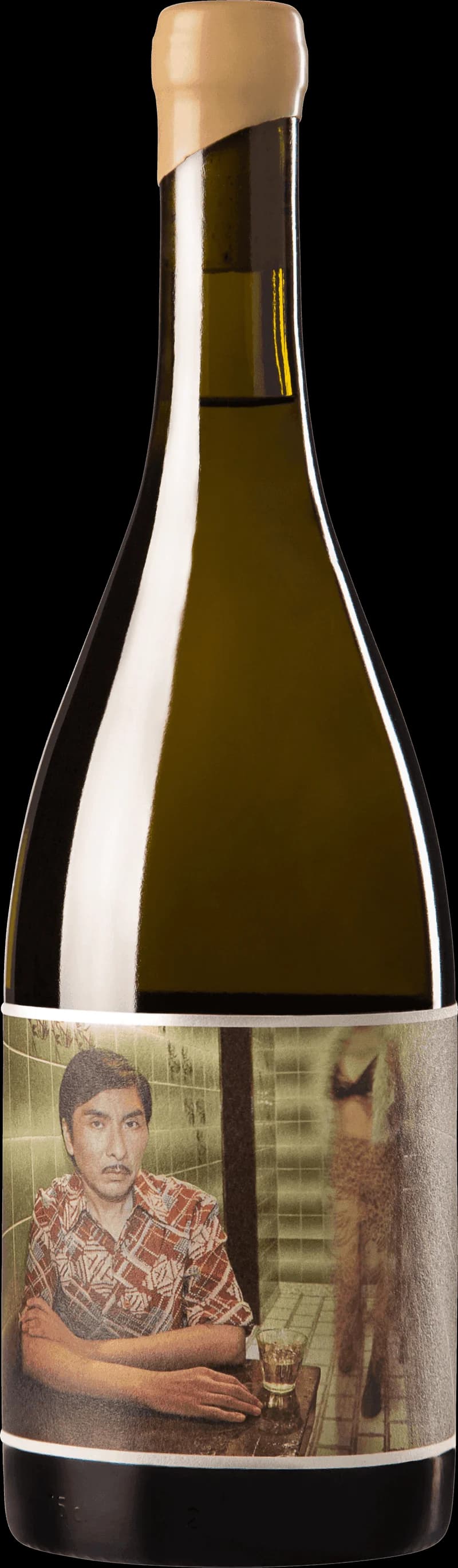 Flaska med Blanco de la Casa vitt vin mot ljus bakgrund.