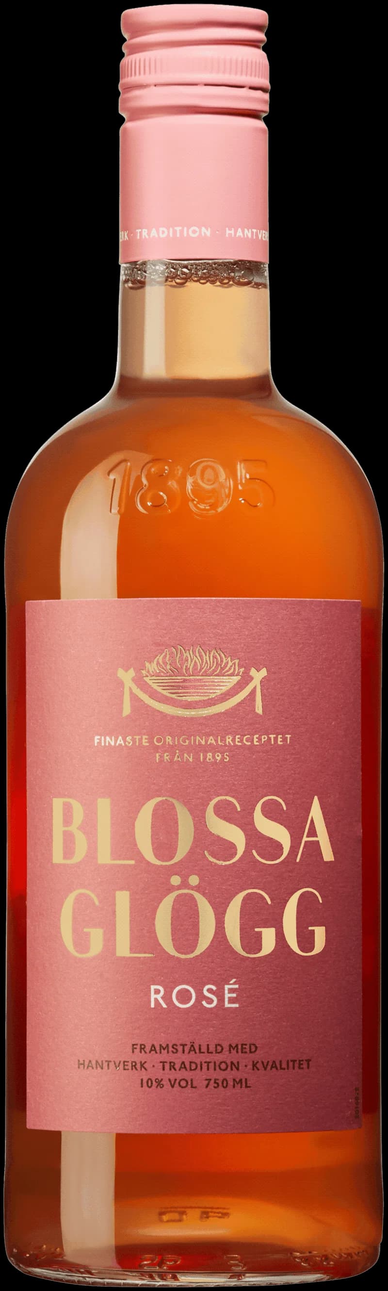 Flaskor med Blossa glögg och glühwein på ett bord