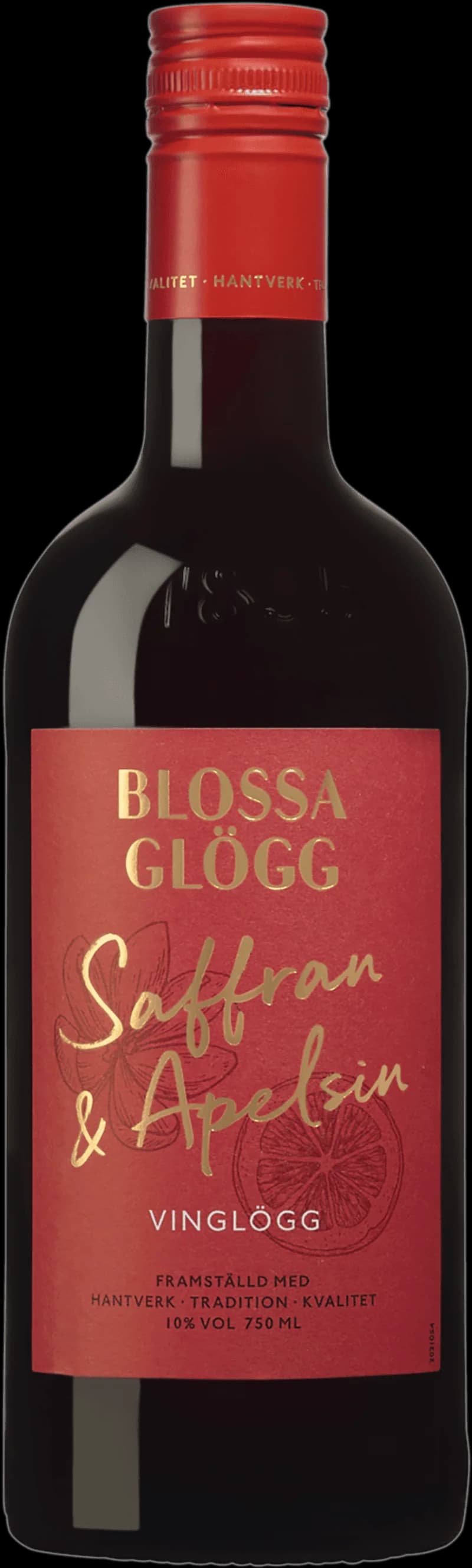 Flaskor med Blossa glögg och glühwein på ett bord