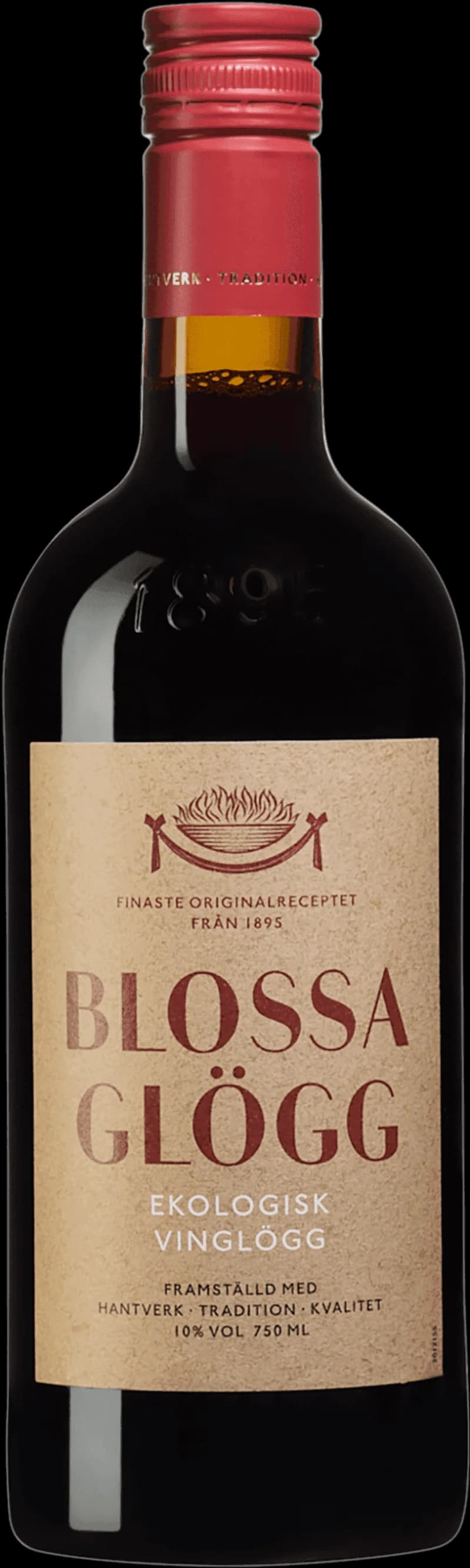 Flaskor med Blossa glögg och glühwein stående på ett fat med glöggkryddor och stjärnanis.