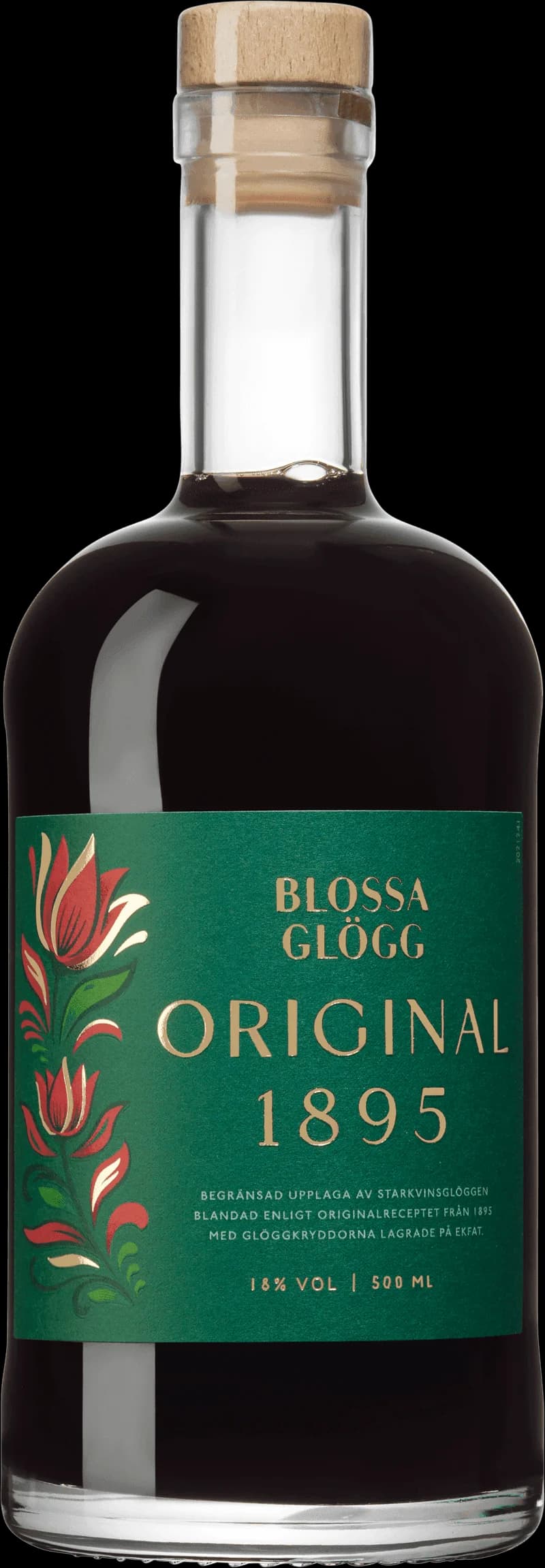 Flaskor med Blossa glögg och glühwein på ett bord