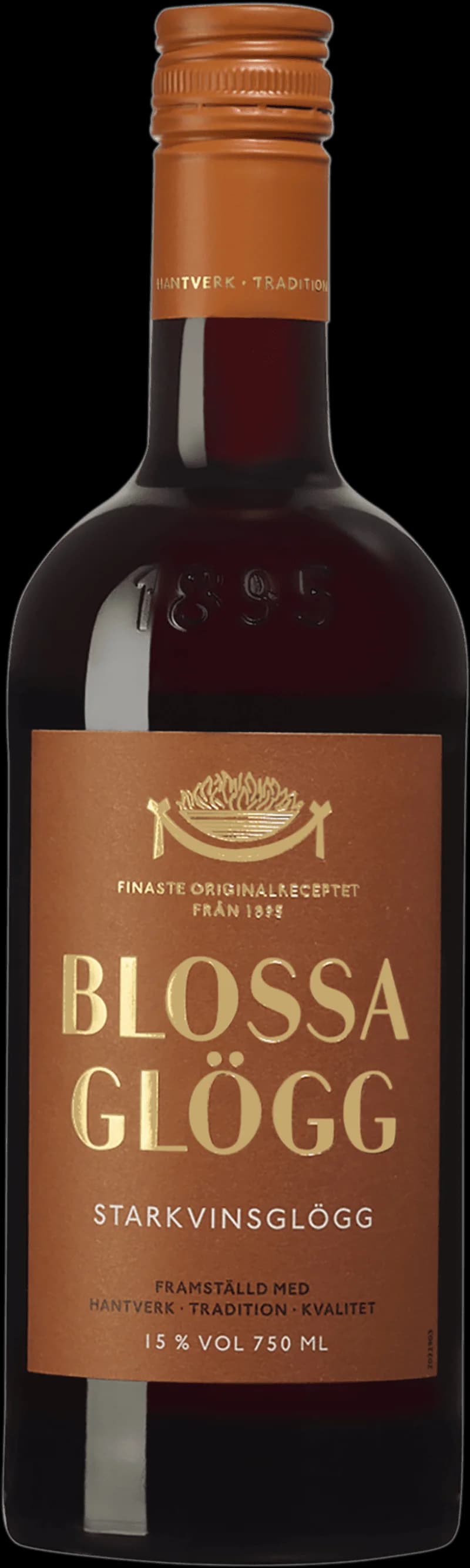 Flaskor med Blossa starkvinsglögg och glühwein, perfekt för julens mysiga stunder.