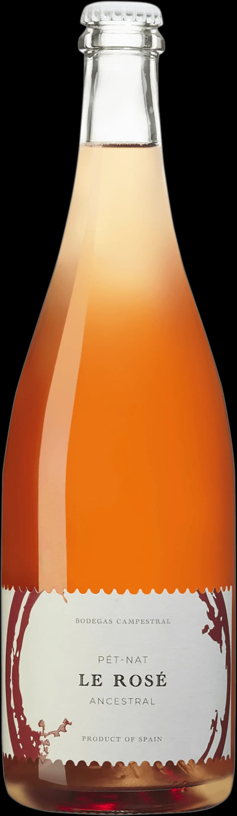 Flaska med Bodegas Campestral mousserande vin mot en rustik bakgrund.