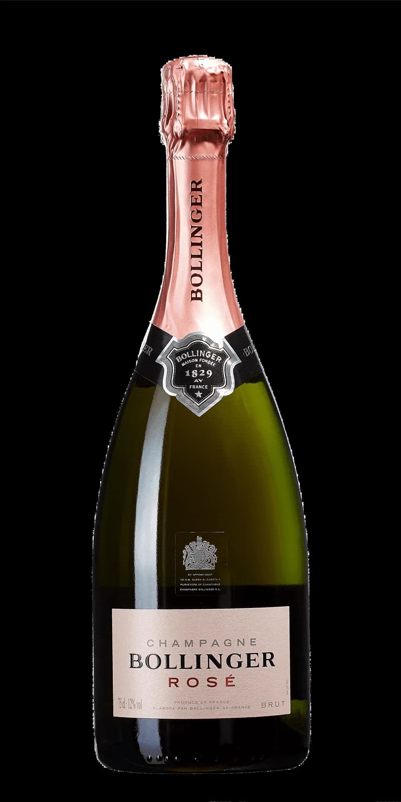 Flaska Bollinger mousserande vin mot mörk bakgrund