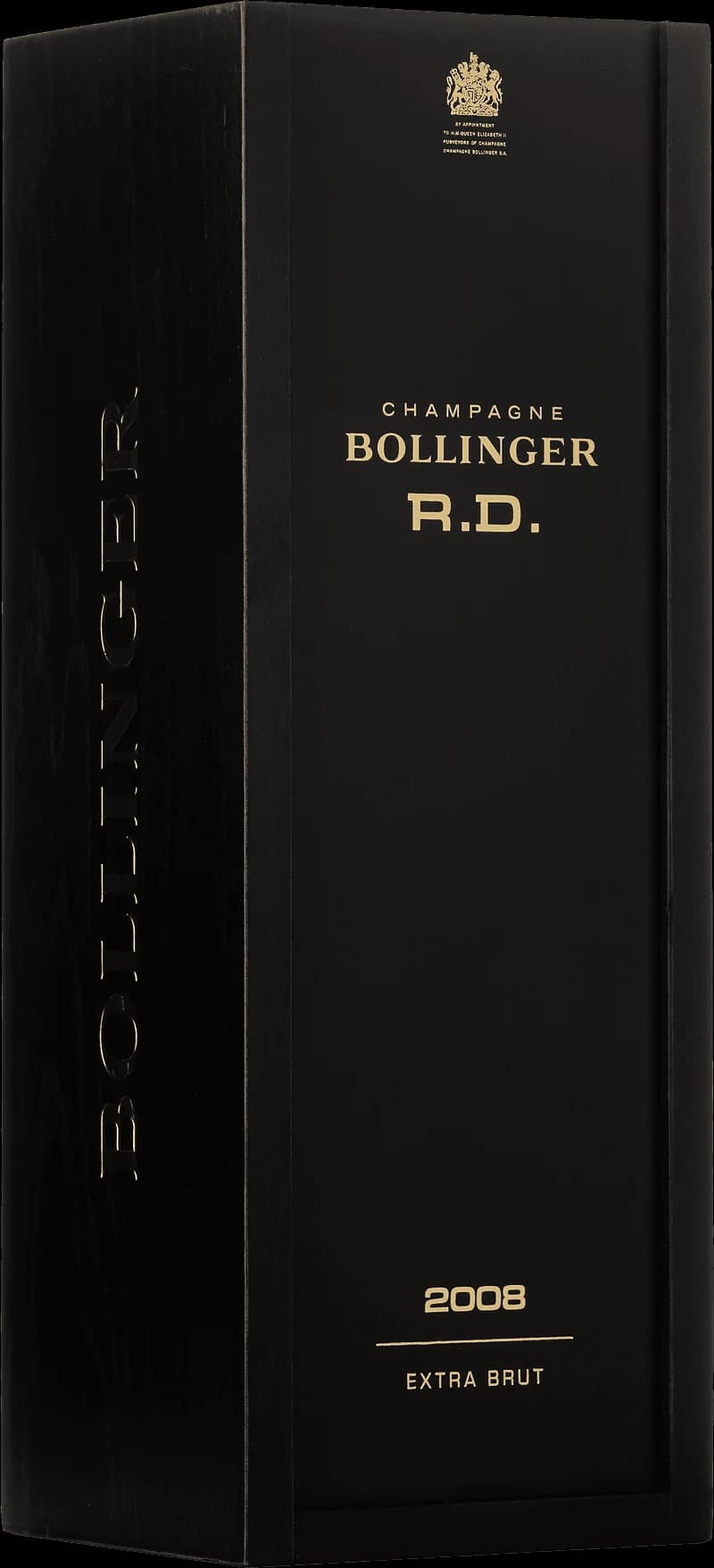 Flaska av Bollinger mousserande vin mot mörk bakgrund