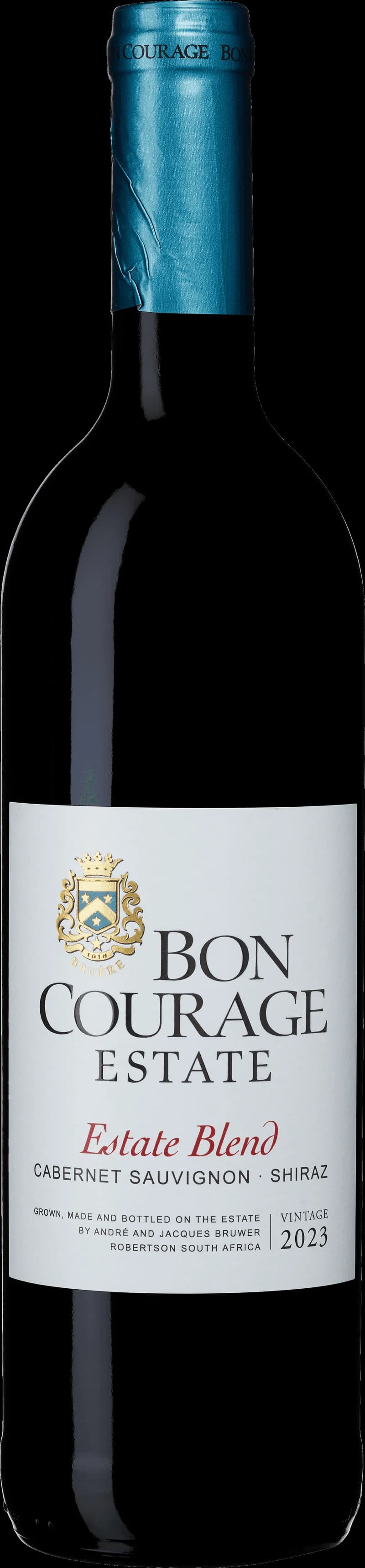 Flaska av rött vin från Bon Courage Estate med etikett.