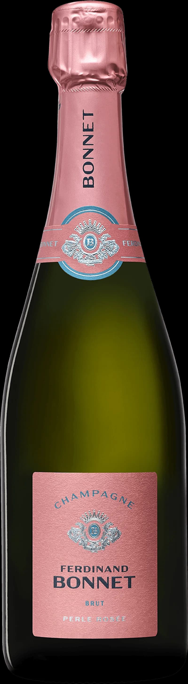 Flaska av Bonnet mousserande vin mot ljus bakgrund.