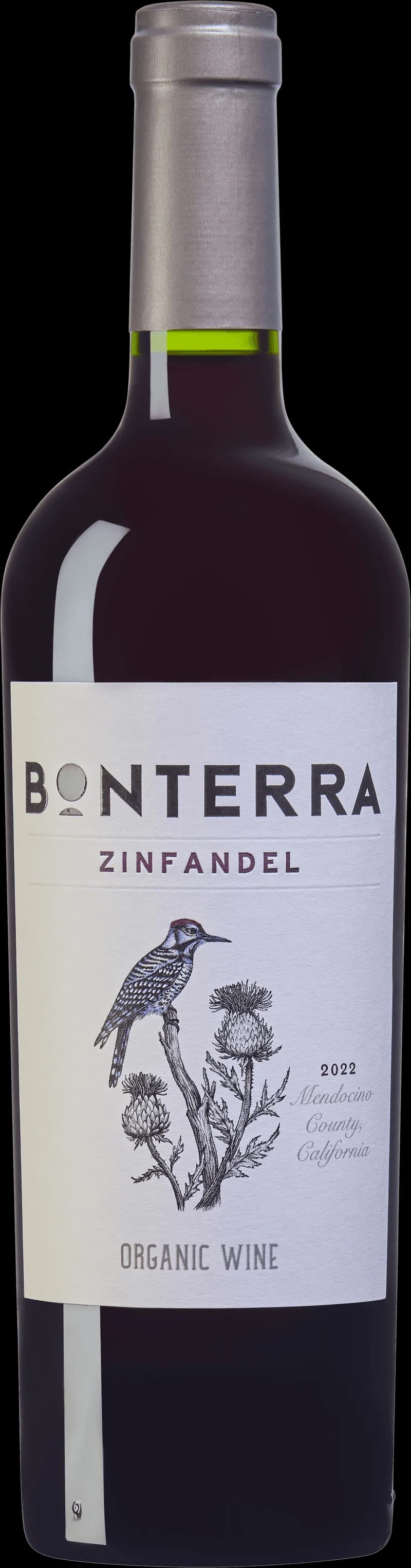 Flaska av Bonterra rött vin mot en neutral bakgrund.