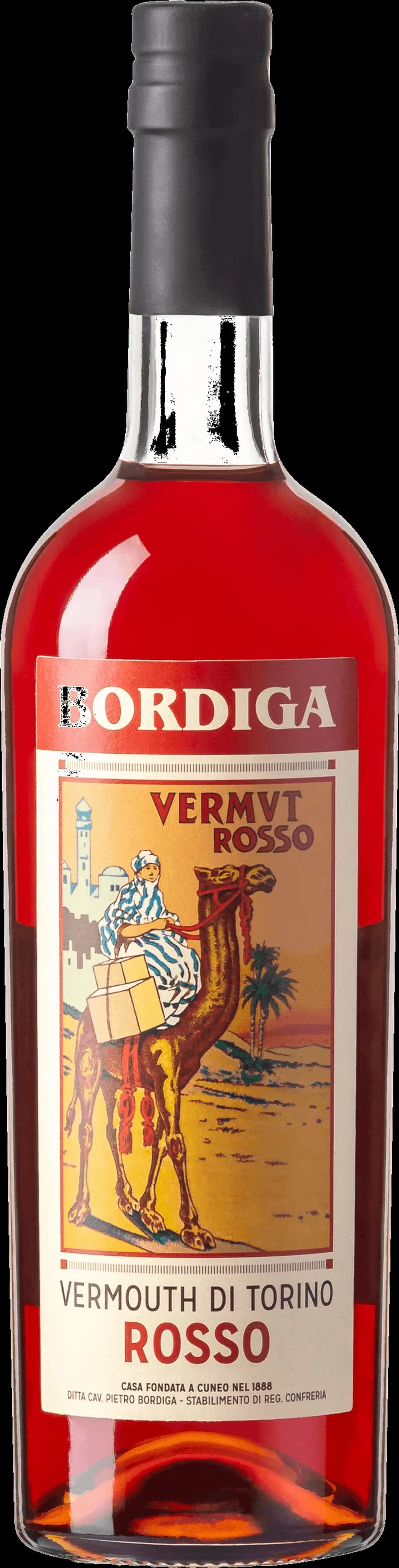 Flaska Bordiga Vermouth på ett bord