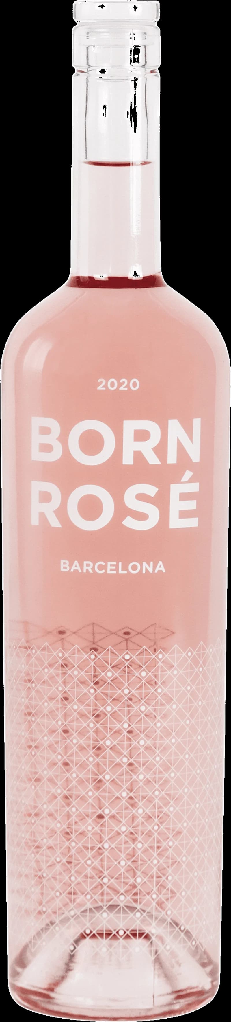 Flaska och glas med Born Rose Barcelona rosévin mot en solig bakgrund.