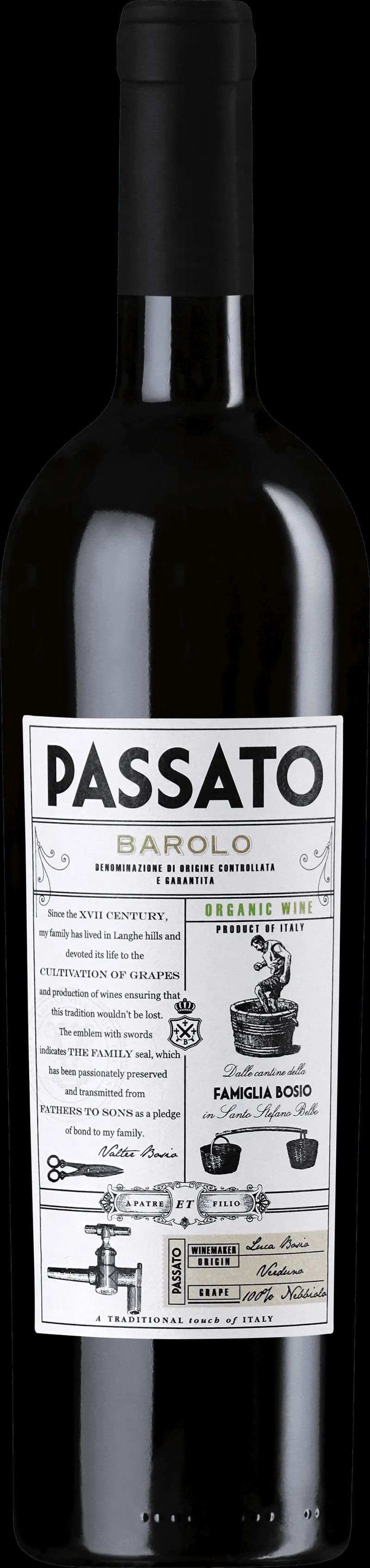 Flaska av rött vin från Bosio Passato
