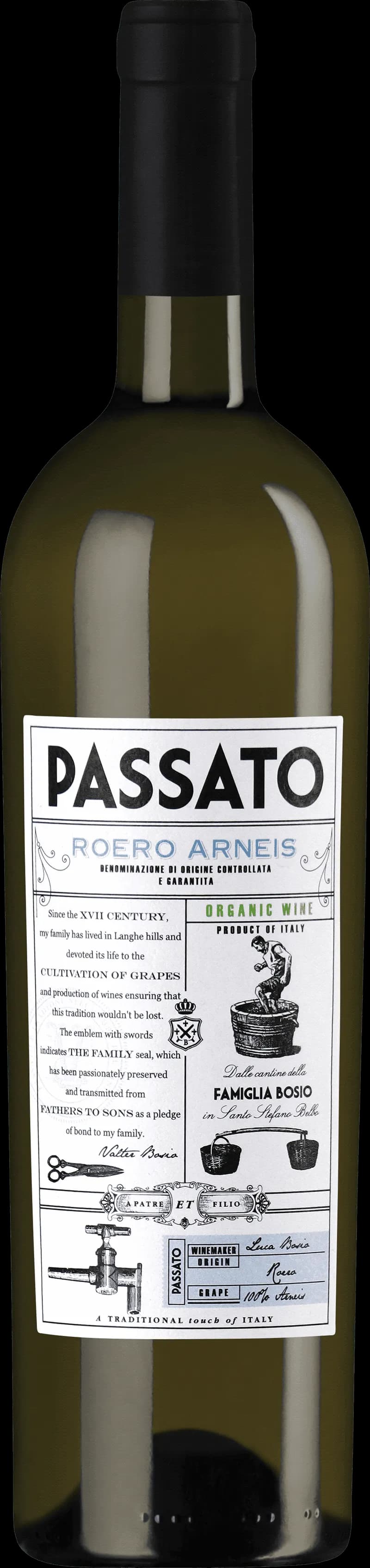 Flaska Bosio Passato Vitt vin på bordet