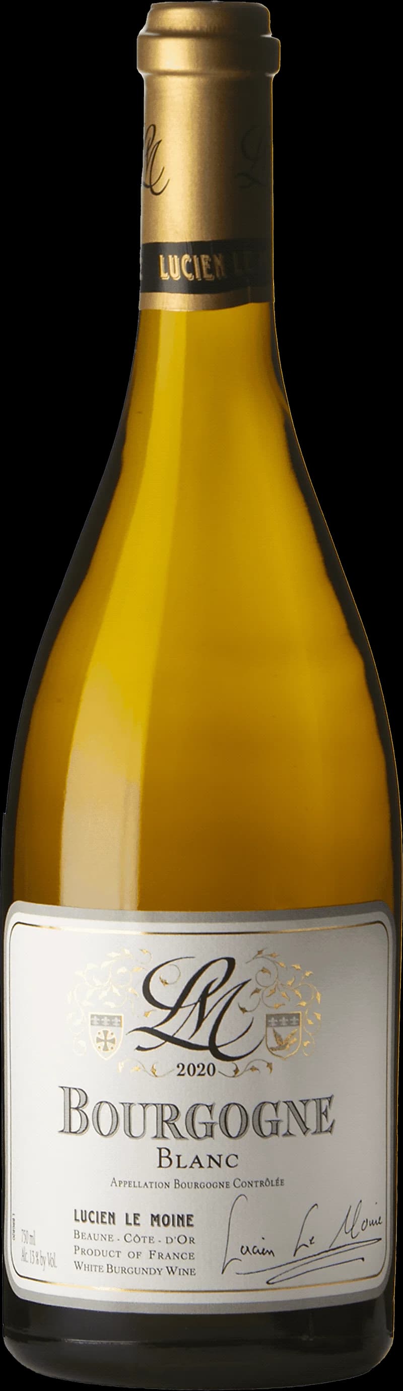 Flaska bourgogne blanc vitt vin mot neutral bakgrund