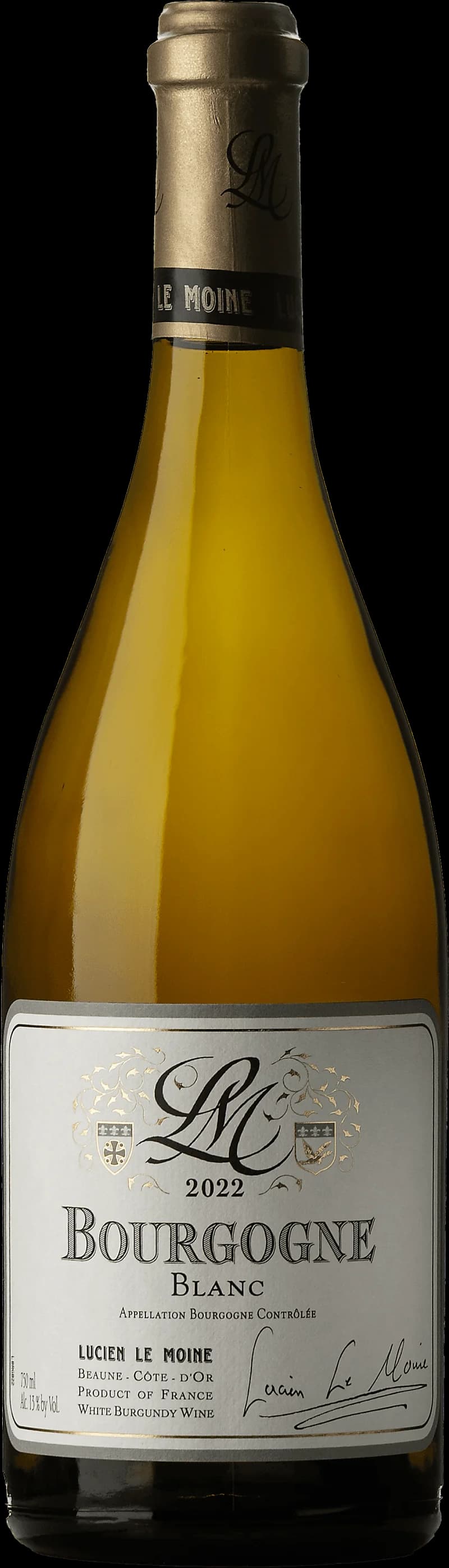 Flaska bourgogne blanc vitt vin mot ljus bakgrund