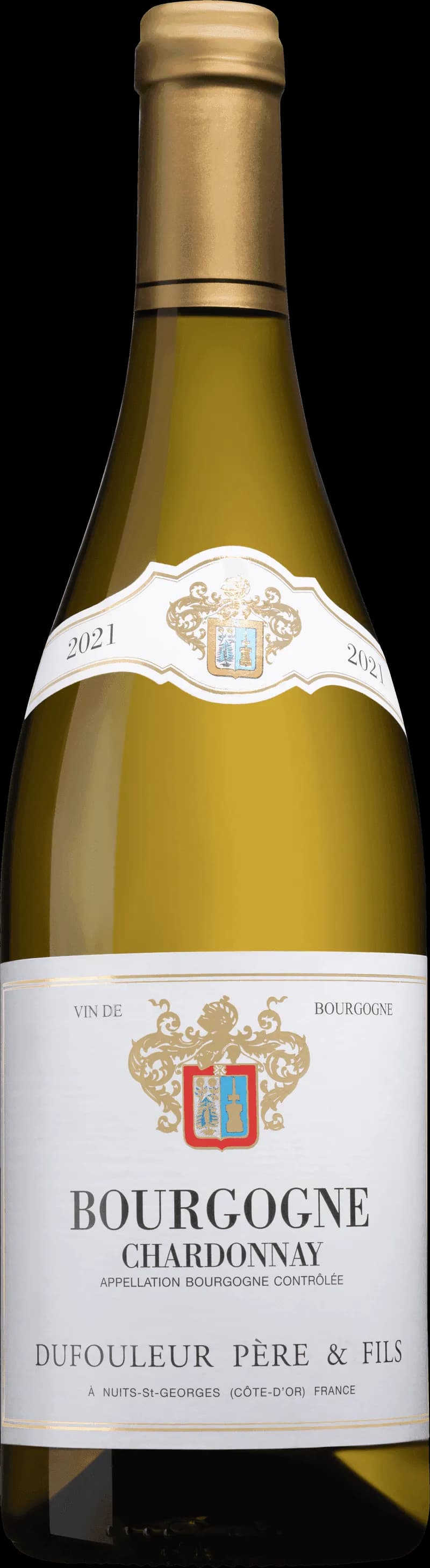 Bourgogne Chardonnay vitt vin i ett vinglas mot en ljus bakgrund