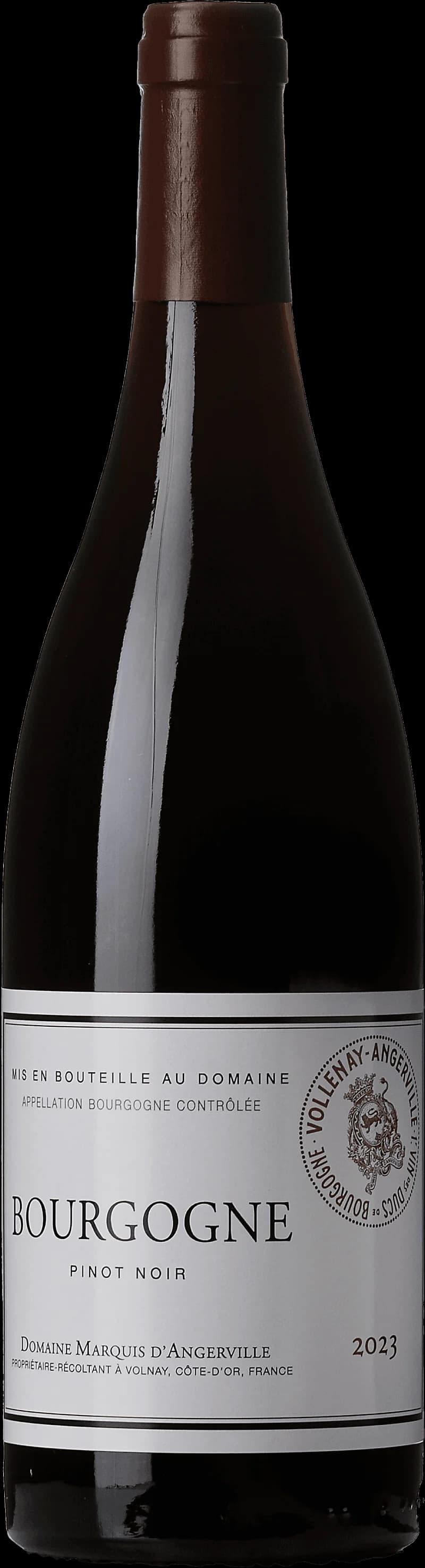 Bourgogne Rouge rött vin i ett vinglas mot en neutral bakgrund.