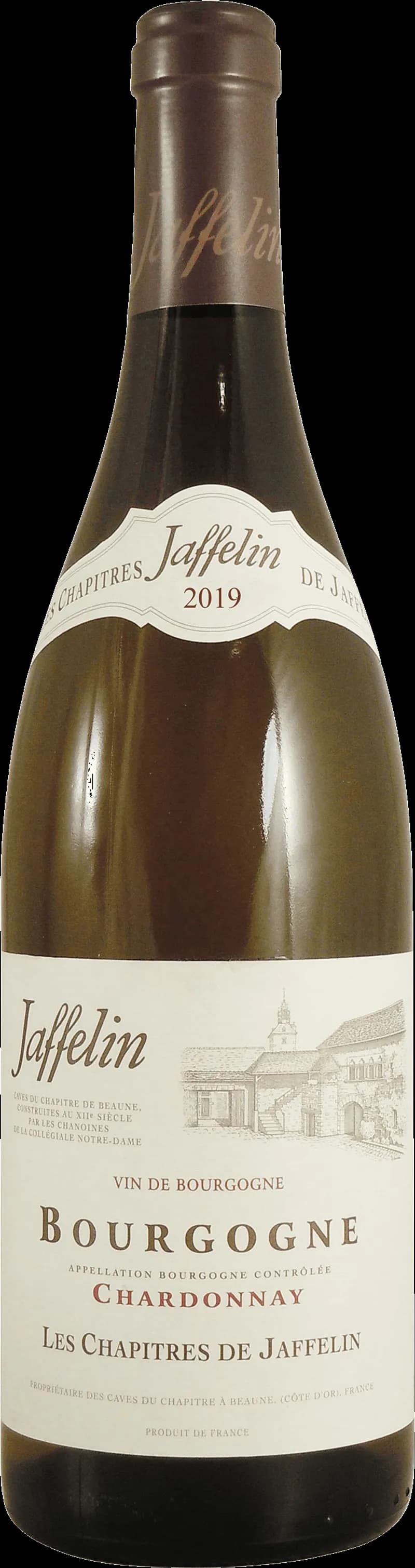 Ett glas bourgogne vitt vin mot en ljus bakgrund.
