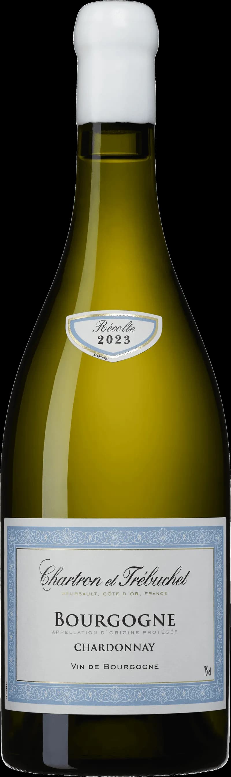 Flaska bourgogne vitt vin på bordet