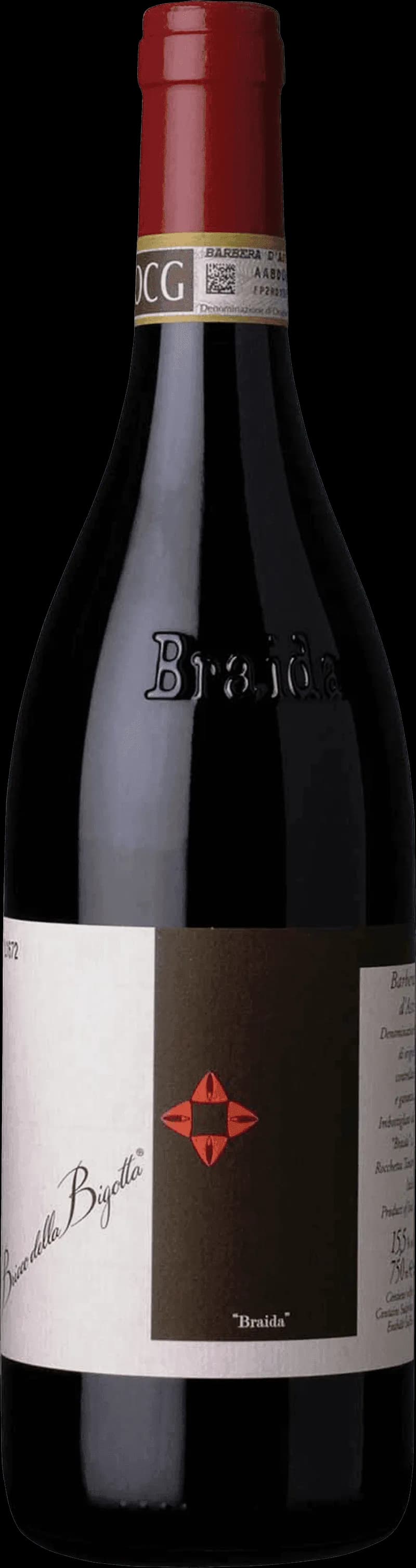 Flaska av rött vin Bricco della Bigotta från Italien.