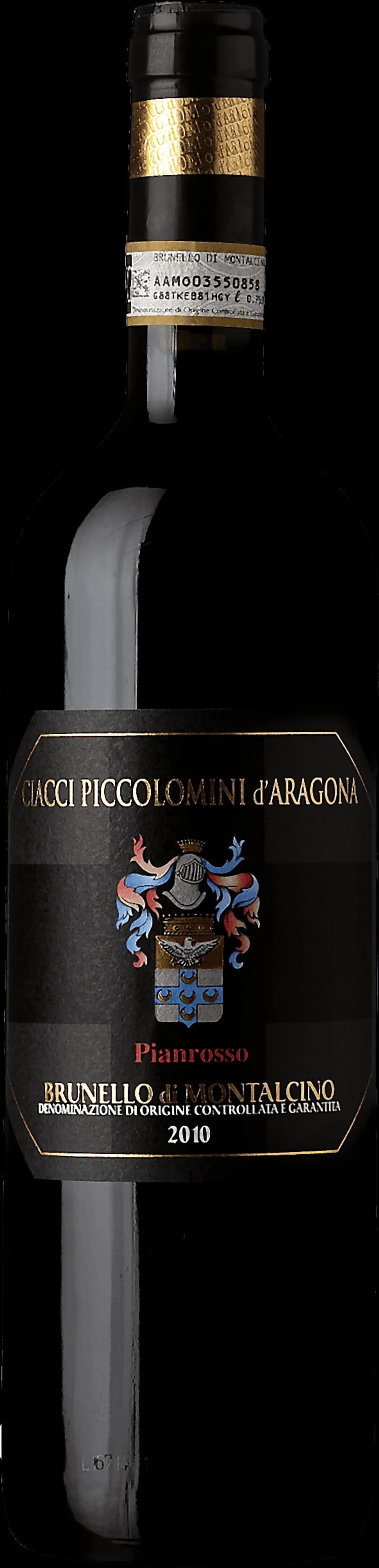 Brunello di Montalcino Pianrosso rött vin i en flaska med etikett.