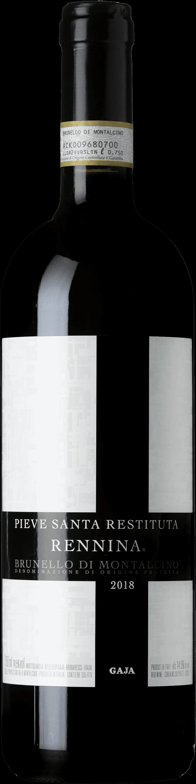 Flaska Brunello di Montalcino Reninna rött vin på bordet.