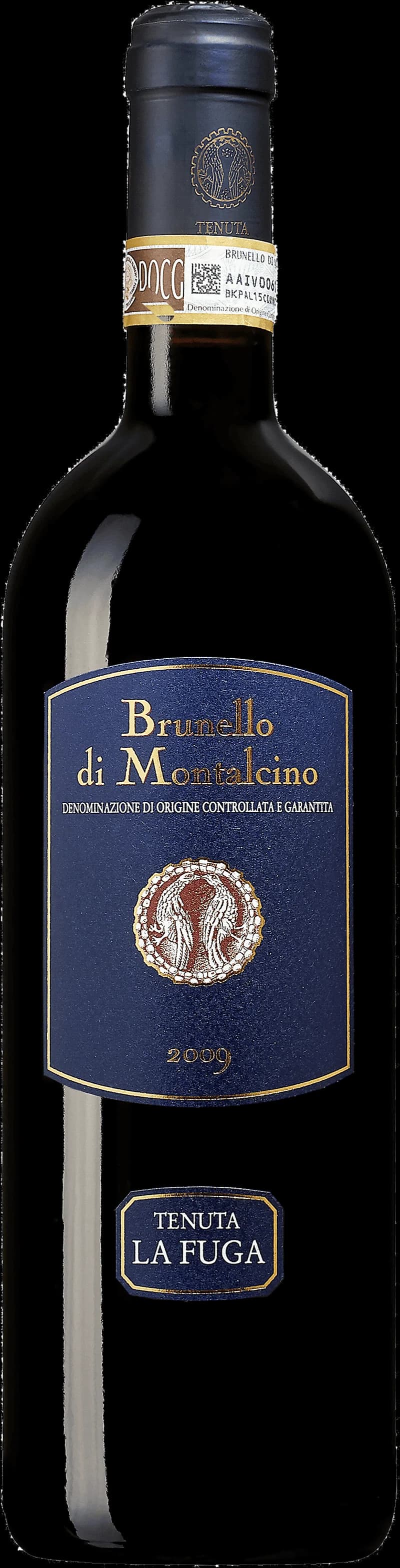Flaska Brunello di Montalcino rött vin mot neutral bakgrund