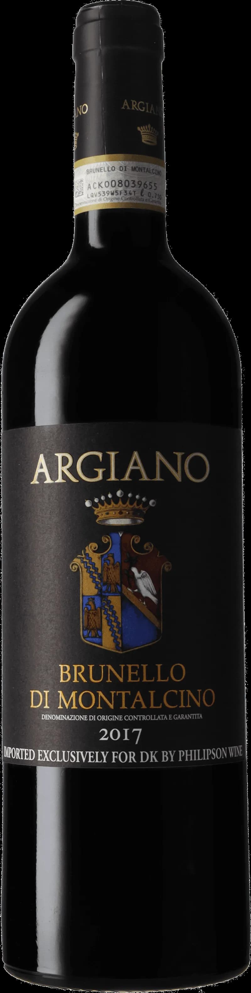 Flaska med rött vin från Brunello di Montalcino