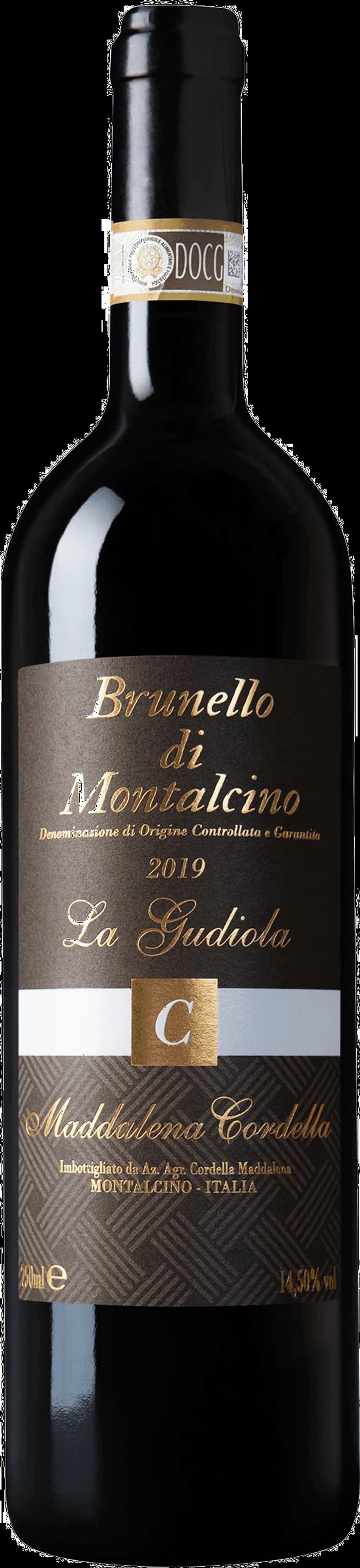 Flaska av rött vin Brunello di Montalcino från Toscana