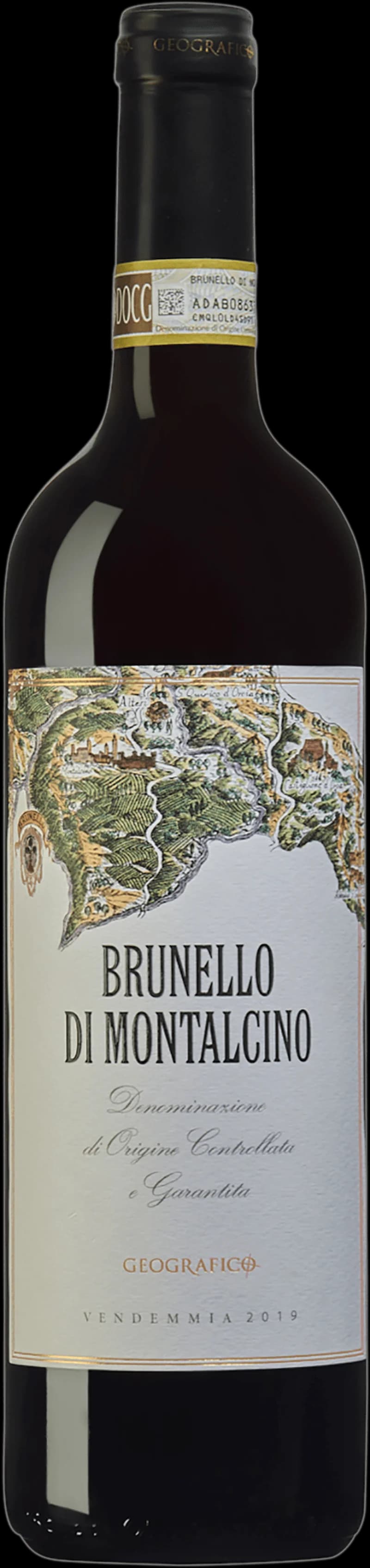 Flaska Brunello di Montalcino rött vin mot en mörk bakgrund