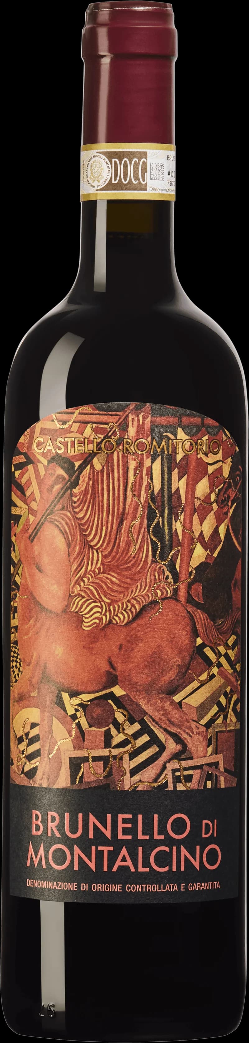 Flaska med rött vin från Brunello di Montalcino, en italiensk vintyp.