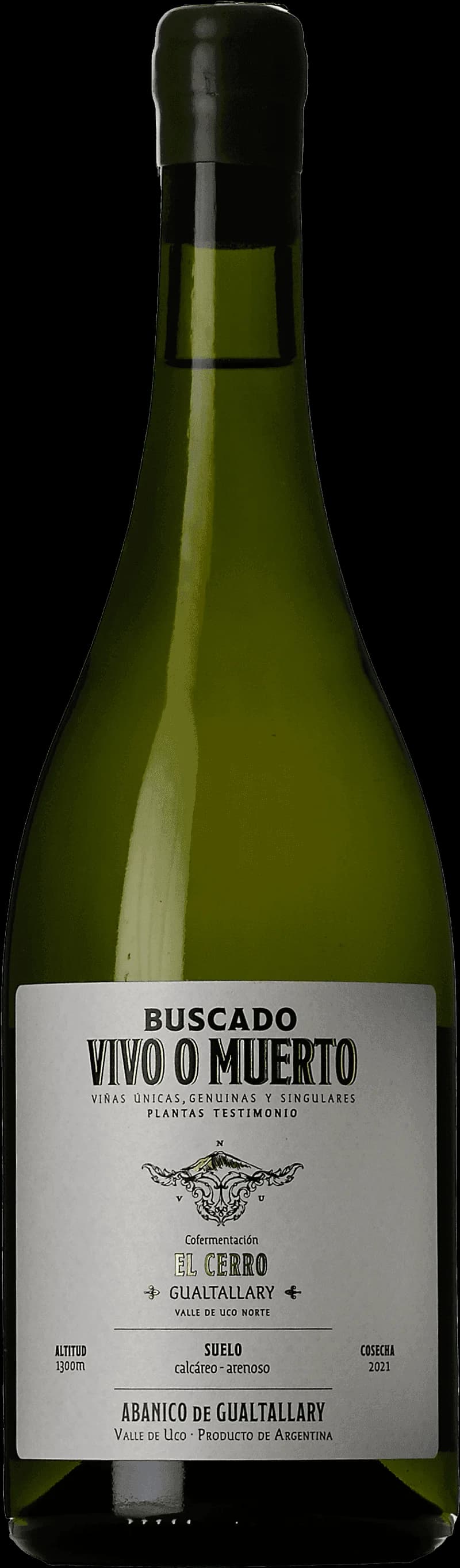 Etikett på vitt vin från Buscado Vivo o Muerto