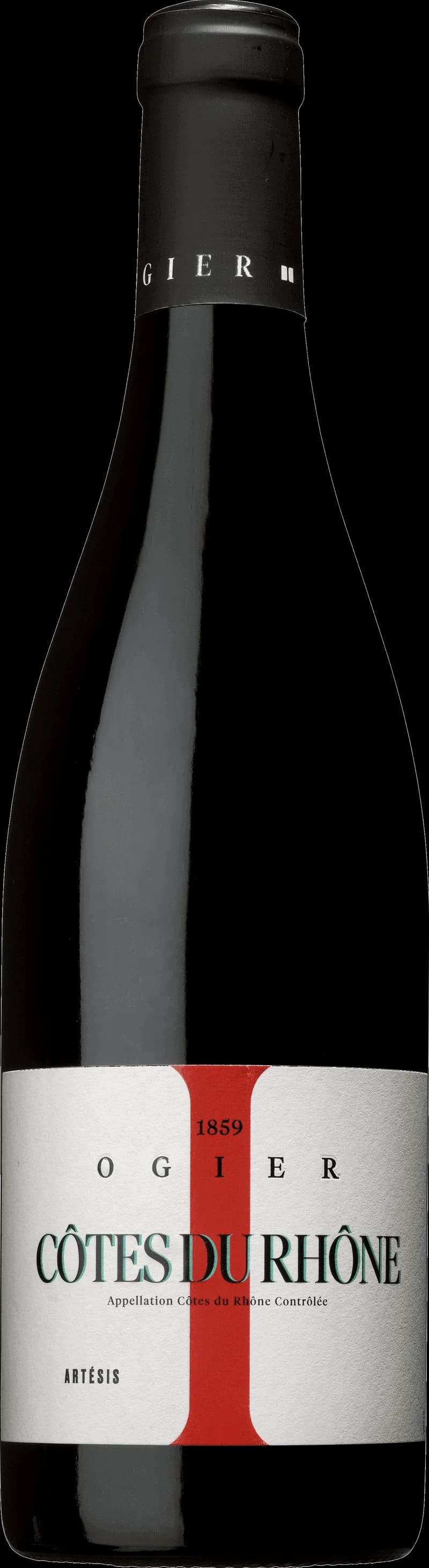 Flaska av rött vin från Côtes du Rhône