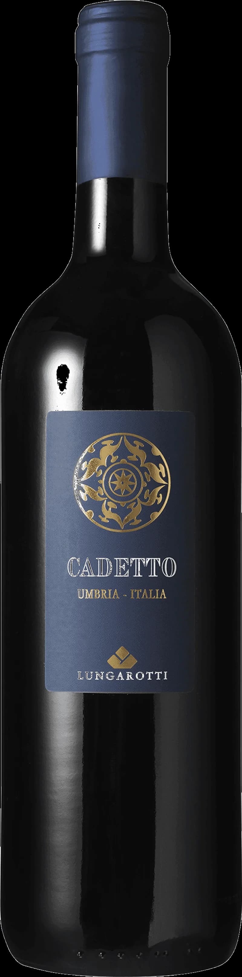 Flaska av Cadetto rött vin mot en mörk bakgrund.