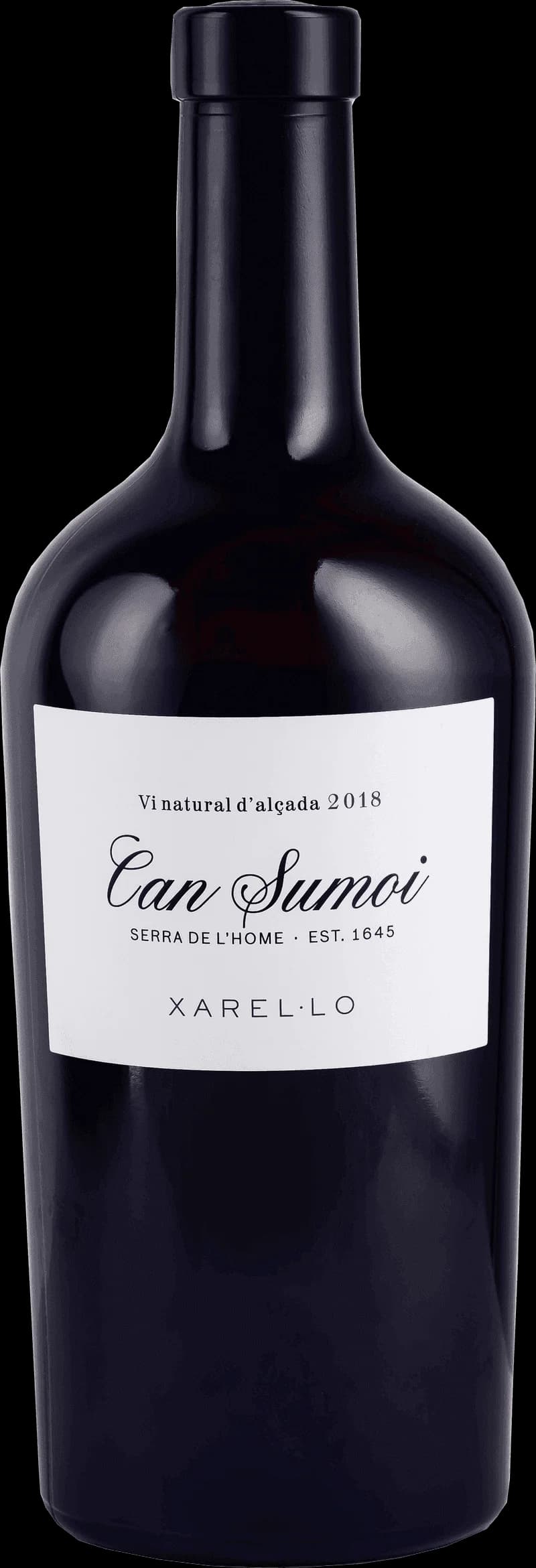 Flaska av Can Sumoi vitt vin på en bordsyta