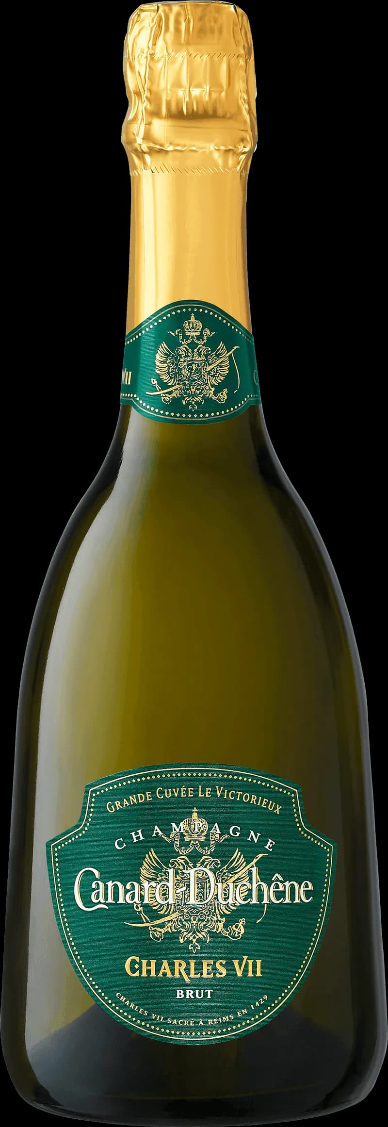 Flaska Canard-Duchêne mousserande vin mot neutral bakgrund.