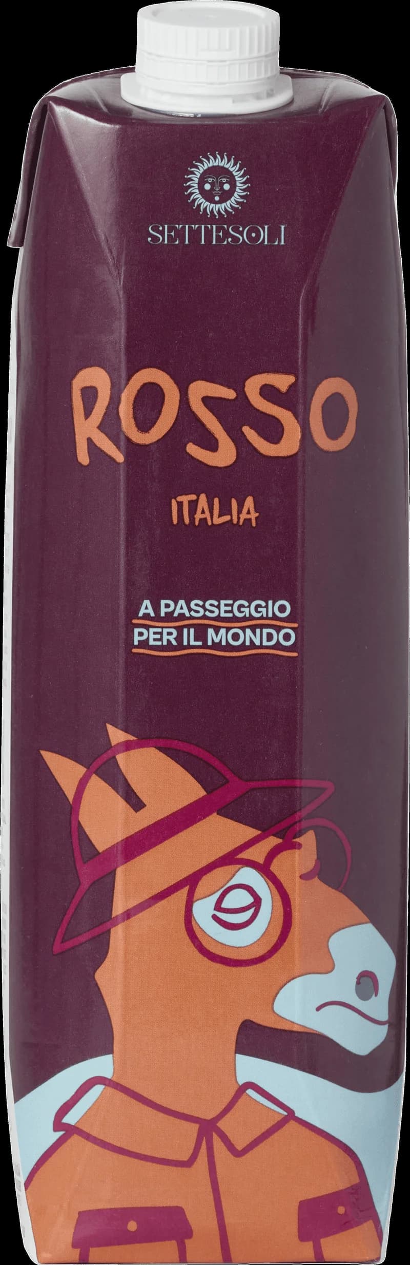 Flaska av rött vin från Cantine Settesoli på en bordsservering.